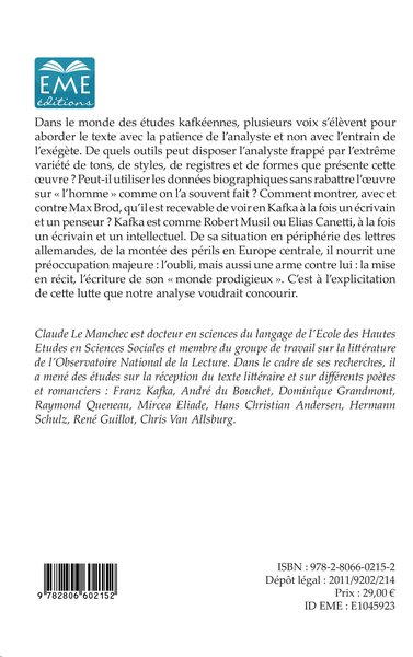 Kafka, contre l'oubli, le récit, De l'interprétation à l'analyse littéraire (9782806602152-back-cover)