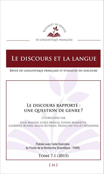 Le discours et la langue, Le discours rapporté : une question de genre ? (9782806632159-front-cover)
