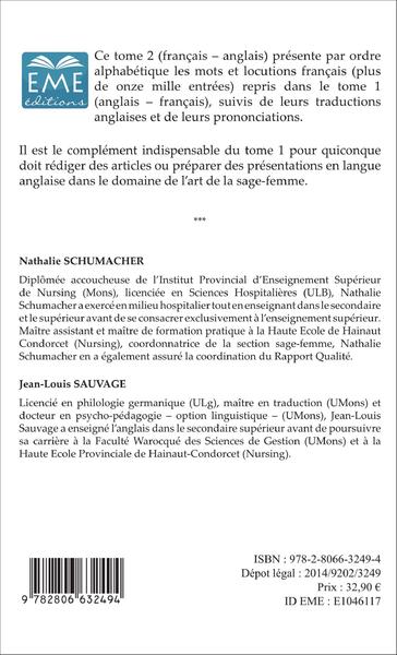 Dictionnaire des sages-femmes (Tome 2), Midwives' dictionary - Français- anglais / French-English (9782806632494-back-cover)