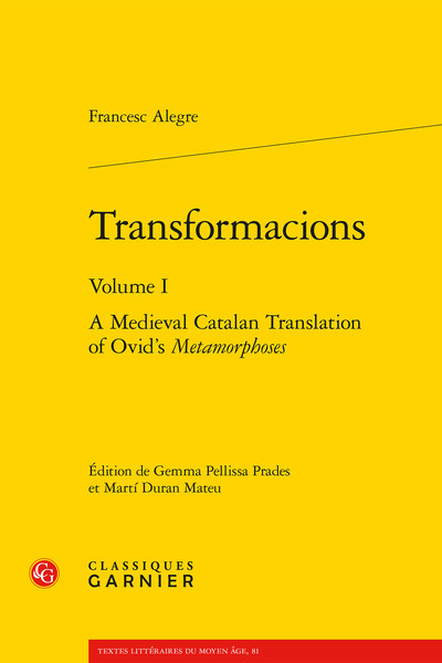 Transformacions, A Medieval Catalan Translation of Ovid's Metamorphoses (9782406180869-front-cover)
