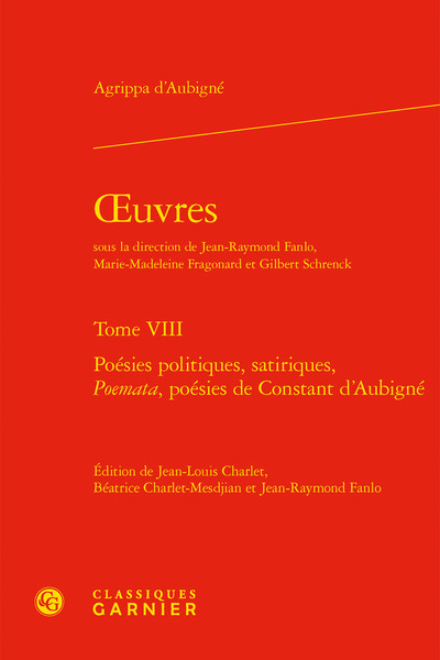 oeuvres, Poésies politiques, satiriques, Poemata, poésies de Constant d'Aubigné (9782406121480-front-cover)