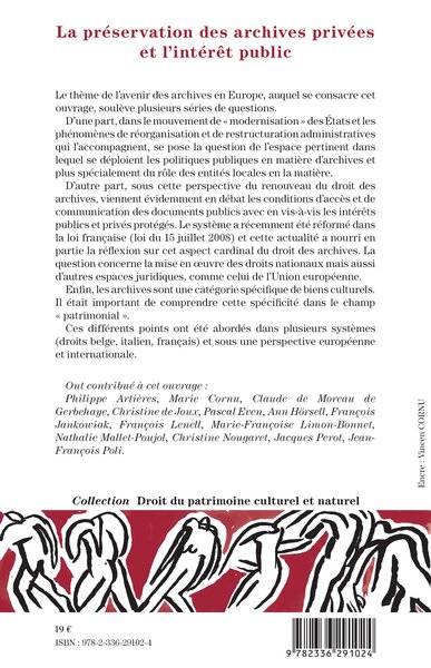 La préservation des archives privées et l'intérêt public, Mutations et ruptures (9782336291024-back-cover)