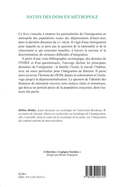 Natifs des Doms en métropole, Immigration et intégration (9782336292724-back-cover)