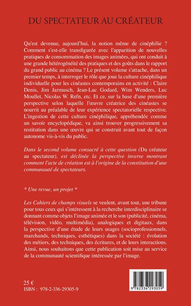 Cahiers de champs visuels, Du spectateur au créateur, La cinéphilie des cinéastes - (Tome 1) (9782336293059-back-cover)