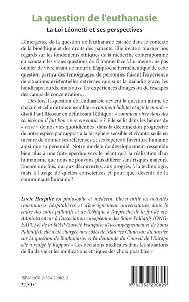 La question de l'euthanasie, La loi Léonetti et ses perspectives (9782336290829-back-cover)