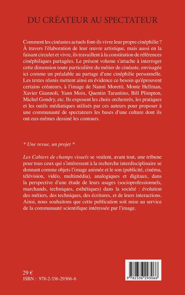 Cahiers de champs visuels, Du créateur au spectateur, La cinéphilie des cinéastes - (Tome 2) (9782336293066-back-cover)