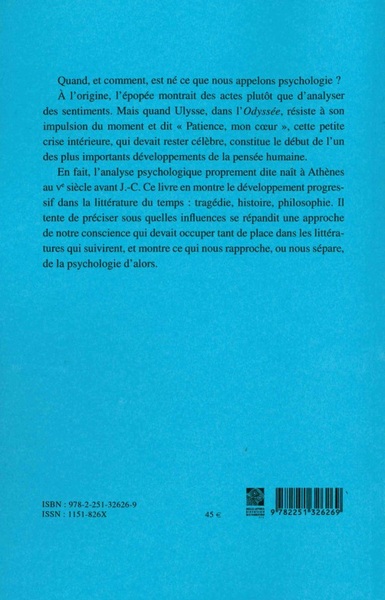 Patience, mon cœur !, L'essor de la psychologie dans la littérature grecque classique (9782251326269-back-cover)