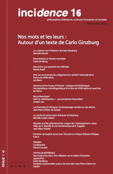 Incidence 16, Nos mots et les leurs : autour d'un texte de Carlo Ginzburg (9782380720570-front-cover)
