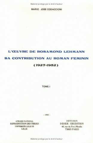L' Œuvre de Rosamond Lehman, sa contribution au roman féminin (9782864600275-front-cover)