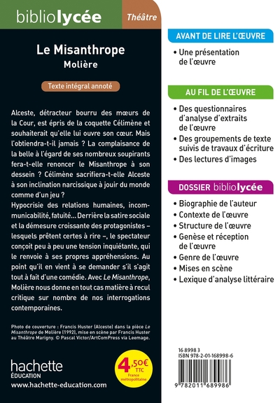 Bibliolycée - Le Misanthrope, Molière (9782011689986-back-cover)