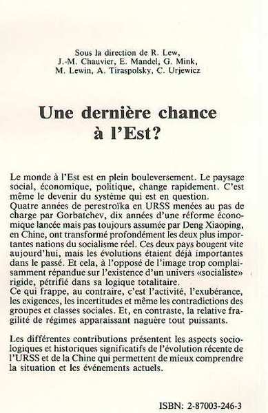 Une dernière chance à l'Est? (9782870032466-back-cover)