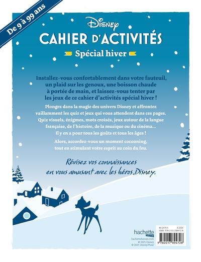 Cahier d'activités spécial hiver Disney, Jeux, tests et quiz Disney à faire au coin du feu ! (9782017894728-back-cover)