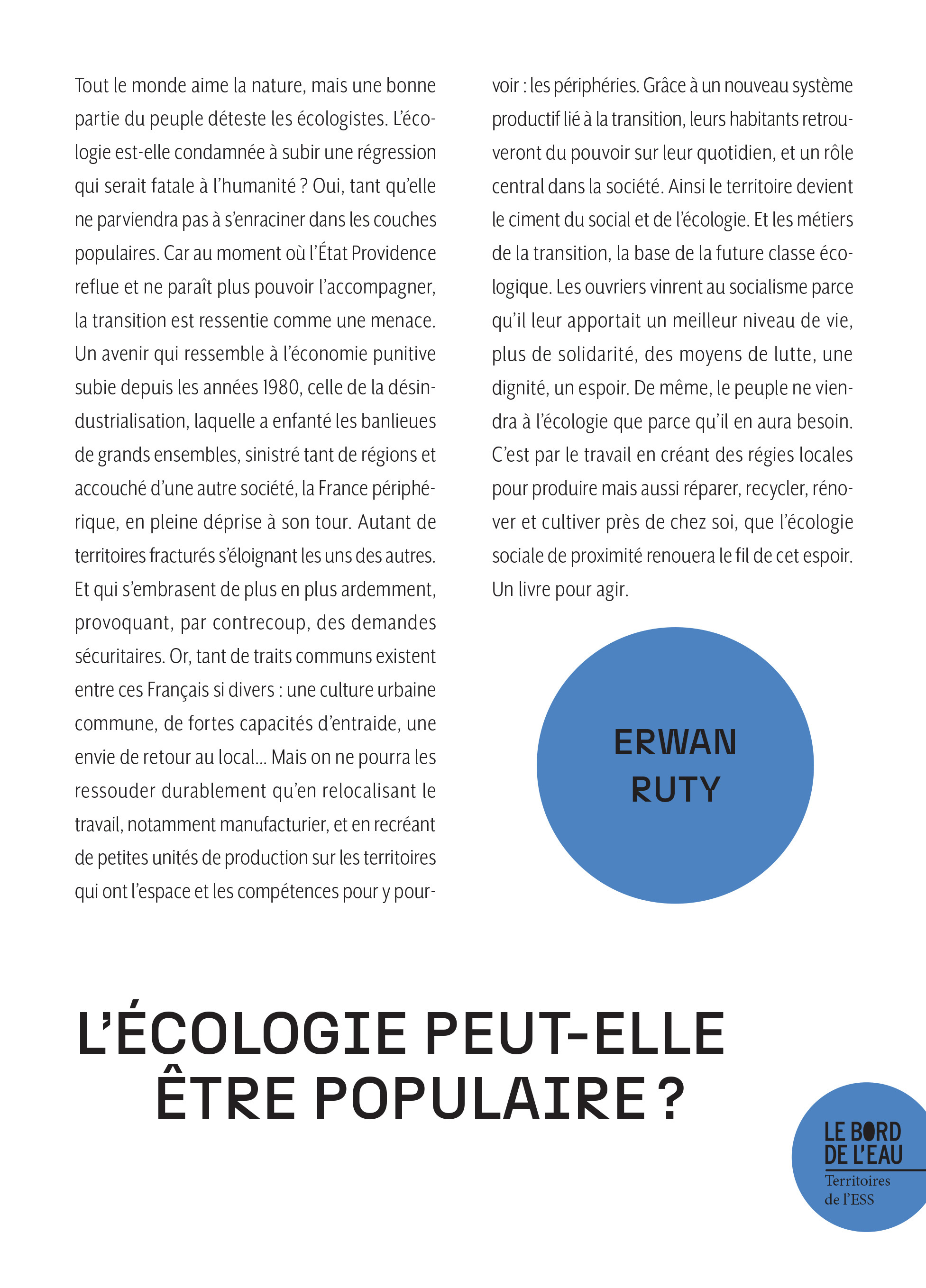 L'écologie peut-elle être populaire ? (9782385190545-front-cover)