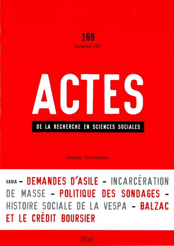 Actes de la recherche en sciences sociales, n°  169, L'Envers des institutions (9782020917704-front-cover)