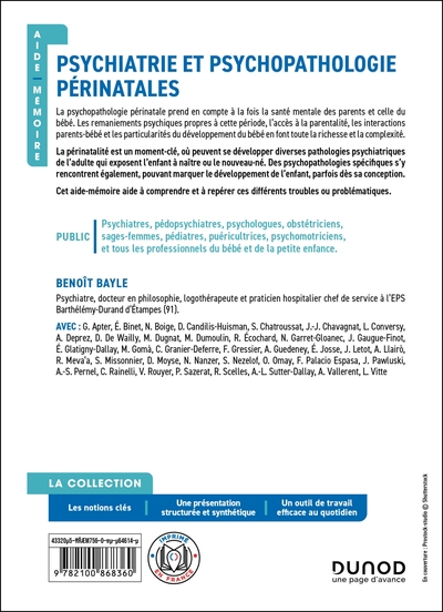 Aide-mémoire - Psychiatrie et psychopathologie périnatales - 2e éd., en 54 notions (9782100868360-back-cover)