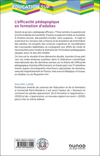 L'efficacité pédagogique en formation d'adultes (9782100883042-back-cover)