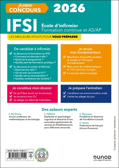 IFSI 2026 Ecoles d'infirmier Concours Formation continue et Passerelle AS-AP, 50% Cours - 50% Entraînement - Réussir toutes les  (9782100881154-back-cover)
