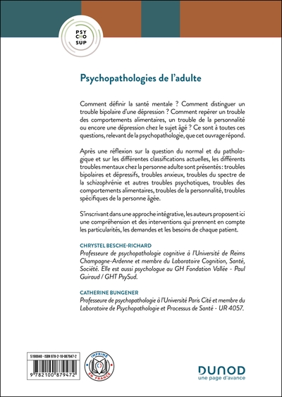 Psychopathologies de l'adulte, Approche intégrative (9782100879472-back-cover)
