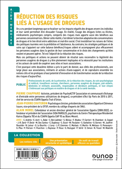 Aide-mémoire - Réduction des risques liés à l'usage de drogues  - 2e éd., en 20 notions (9782100874514-back-cover)