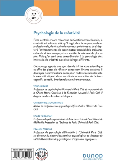 Psychologie de la créativité - 2e éd. (9782100822225-back-cover)