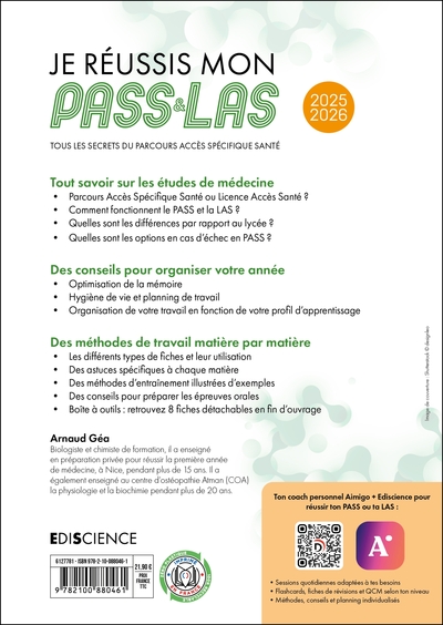 Je réussis mon PASS & ma LAS 2025-2026, Tous les secrets du Parcours Accès Spécifique Santé (9782100880461-back-cover)