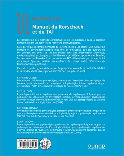 Manuel du Rorschach et du TAT, Interprétation psychanalytique (9782100888085-back-cover)