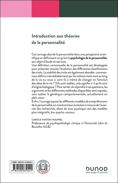 Introduction aux théories de la personnalité (9782100879441-back-cover)