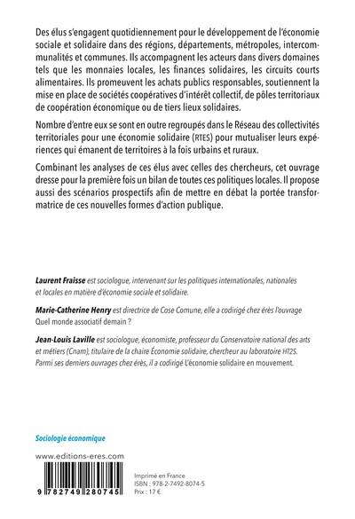 Les politiques locales de l'économie sociale et solidaire (9782749280745-back-cover)