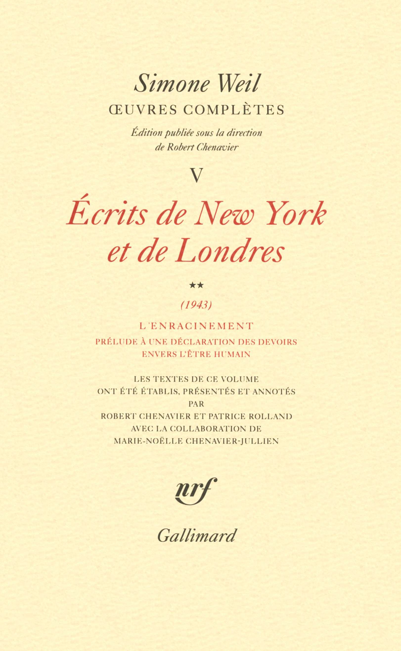 Œuvres complètes, Écrits de New York et de Londres (1943) 2 (9782070142958-front-cover)