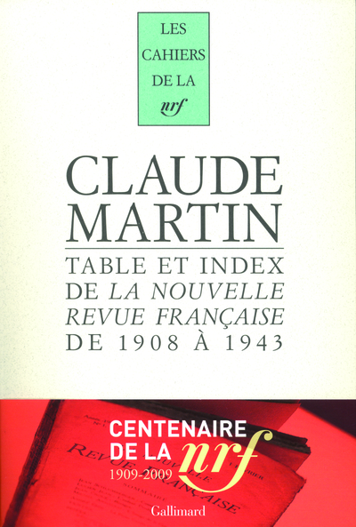 "La Nouvelle Revue française", Table et index de 1908 à 1943 (9782070124237-front-cover)