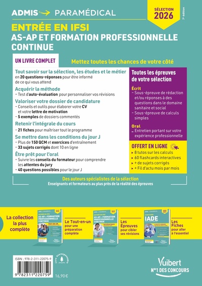 Entrée en IFSI pour AS-AP et formation professionnelle continue (FPC), Tout-en-un - Fil d'actualité offert - Sélection 2026 (9782311220759-back-cover)