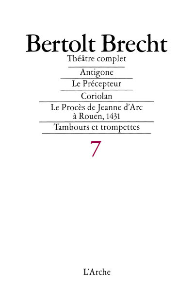 Théâtre complet T7 Brecht (9782851811783-front-cover)