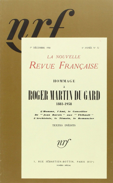 Hommage à Roger Martin du Gard, (1881-1958) (9782070724529-front-cover)