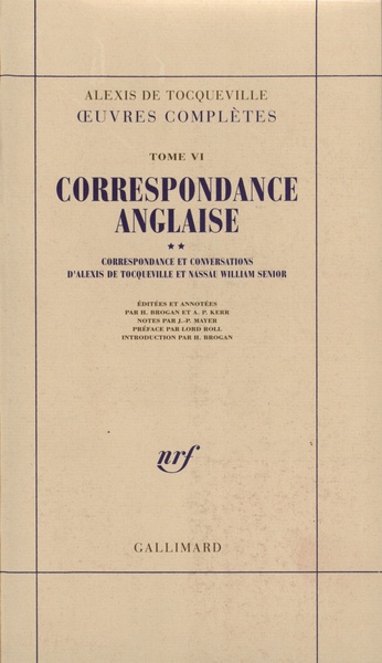 Correspondance anglaise, Correspondance et conversations d'Alexis de Tocqueville et Nassau William Senior (9782070719457-front-cover)