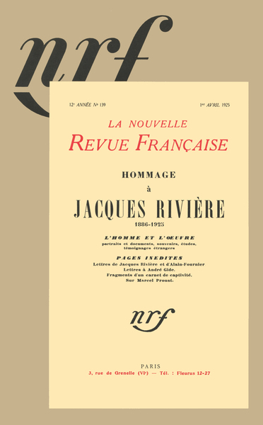 Hommage à Jacques Rivière, (1886-1925) (9782070724536-front-cover)