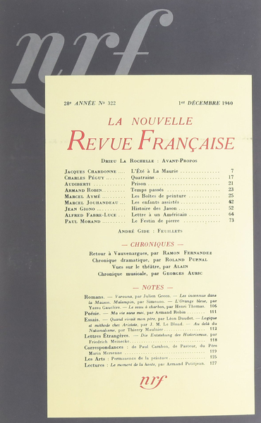 La Nouvelle Revue Française, Décembre 1940 - Juin 1941 (9782070726592-front-cover)