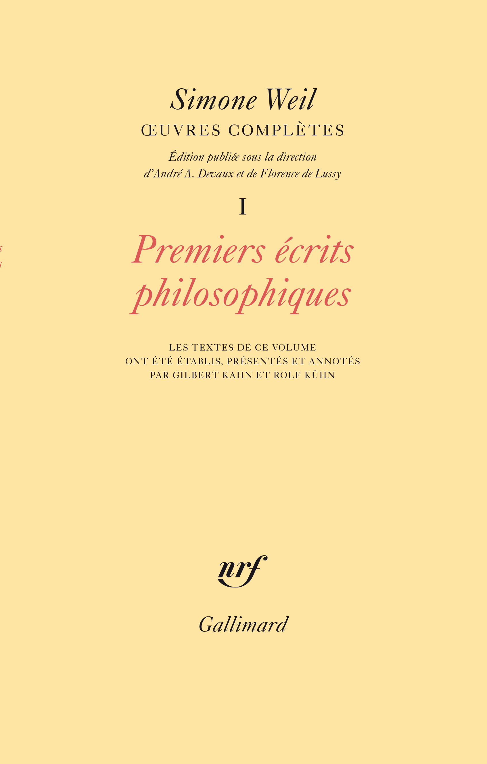 Œuvres complètes, Premiers écrits philosophiques (9782070712403-front-cover)