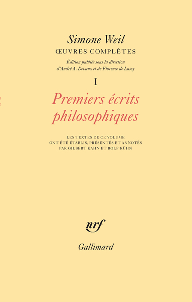Œuvres complètes, Premiers écrits philosophiques (9782070712403-front-cover)