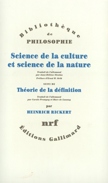 Science de la culture et science de la nature / Théorie de la définition (9782070737338-front-cover)