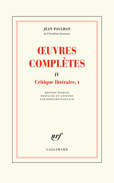 Œuvres complètes, Critique littéraire, I (9782070770762-front-cover)