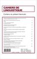 Cahiers de linguistique, Grand Corpus de français parlé, Bilan historique et perspectives de recherche (9782930481531-back-cover)