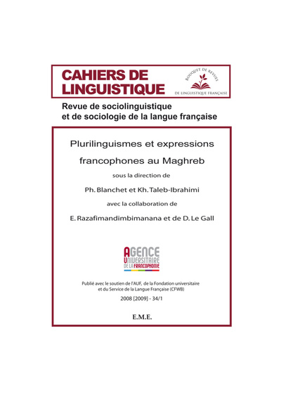 Cahiers de linguistique, Plurilinguismes et expressions Francophones au Maghreb (9782930481548-front-cover)