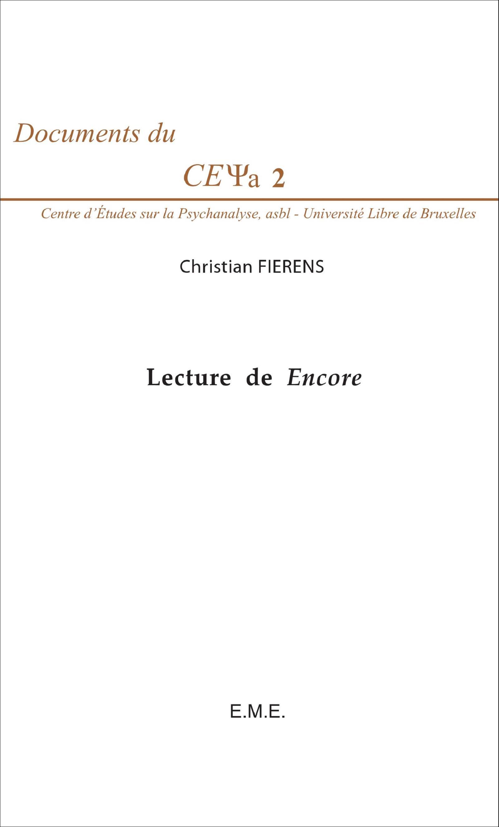 Lecture de Encore, Cours de 2005 sur le Livre XX du Séminaire de Lacan (9782930481487-front-cover)