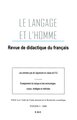 Le Langage et l'Homme, Les premiers pas de l'apprenant en classe de FLE, Eseignement du lexique et des terminologies : corpus, s (9782930481371-front-cover)