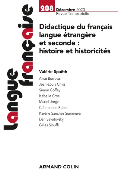 Langue française Nº208 4/2020 Didactique du français langue étrangère et seconde : histoire et histo, Didactique du français lan (9782200933036-front-cover)