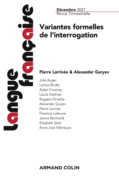 Langue française Nº212 4/2021 Variantes formelles de l'interrogation, Variantes formelles de l'interrogation (9782200933623-front-cover)