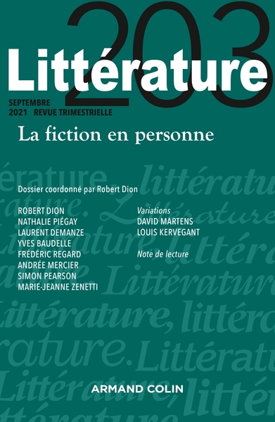 Littérature Nº203 3/2021 La fiction en personne, La fiction en personne (9782200933739-front-cover)