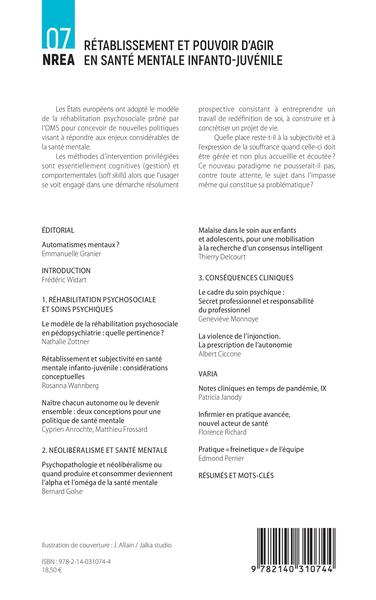 Nouvelle Revue de l'Enfance et de l'Adolescence, Rétablissement et pouvoir d'agir en santé mentale infanto-juvénile (9782140310744-back-cover)