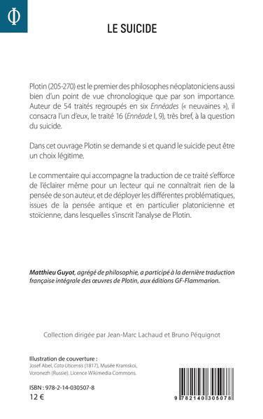 Le suicide, Traité 16 (Ennéade I, 9) (9782140305078-back-cover)