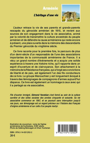 Arménie, L'héritage d'une vie (9782140312922-back-cover)